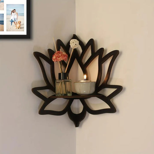 Lotus Shaped Wooden Wall Shelf – Trending Corner Shelf for Plants & Home Decor