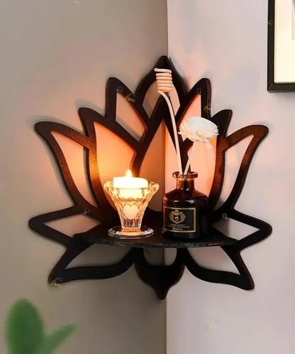 Lotus Shaped Wooden Wall Shelf – Trending Corner Shelf for Plants & Home Decor