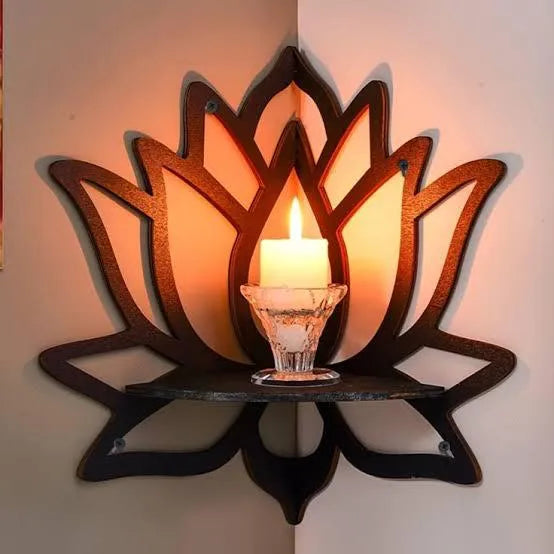 Lotus Shaped Wooden Wall Shelf – Trending Corner Shelf for Plants & Home Decor