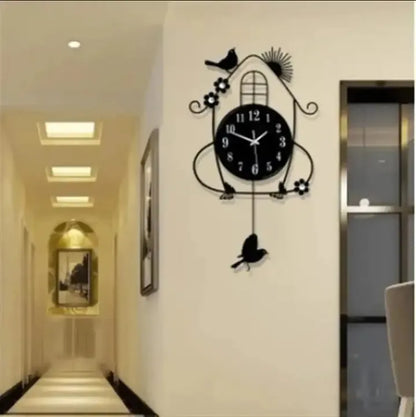 Bird Cage Wall Clock – European Modern Wooden Mute Luminous Quartz Wall Clock